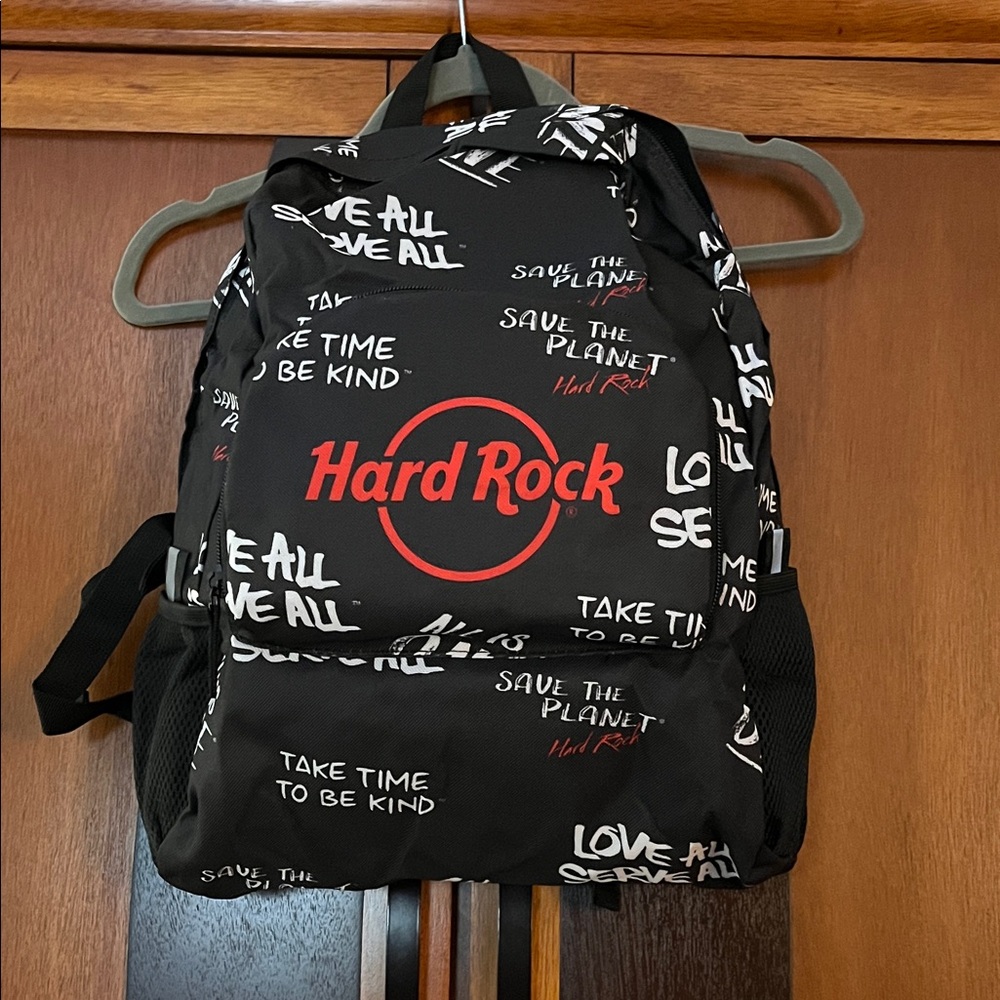 NWT Hard Rock Cafe Black and Red Lightweight Fabric Foldable Backpack